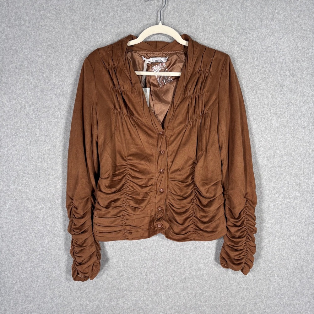 Milla Ruched Faux Suede Blazer Jacket Large Avant Garde‎ Couture Y2K Neutral